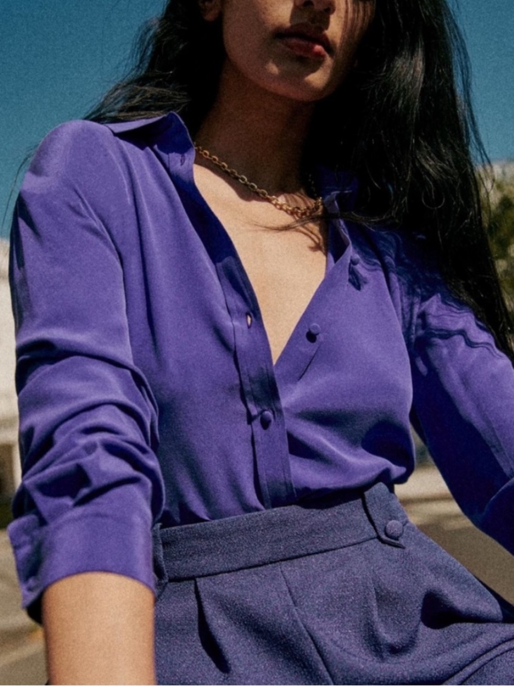 Sézane Ann Silk Shirt in Purple, size 36